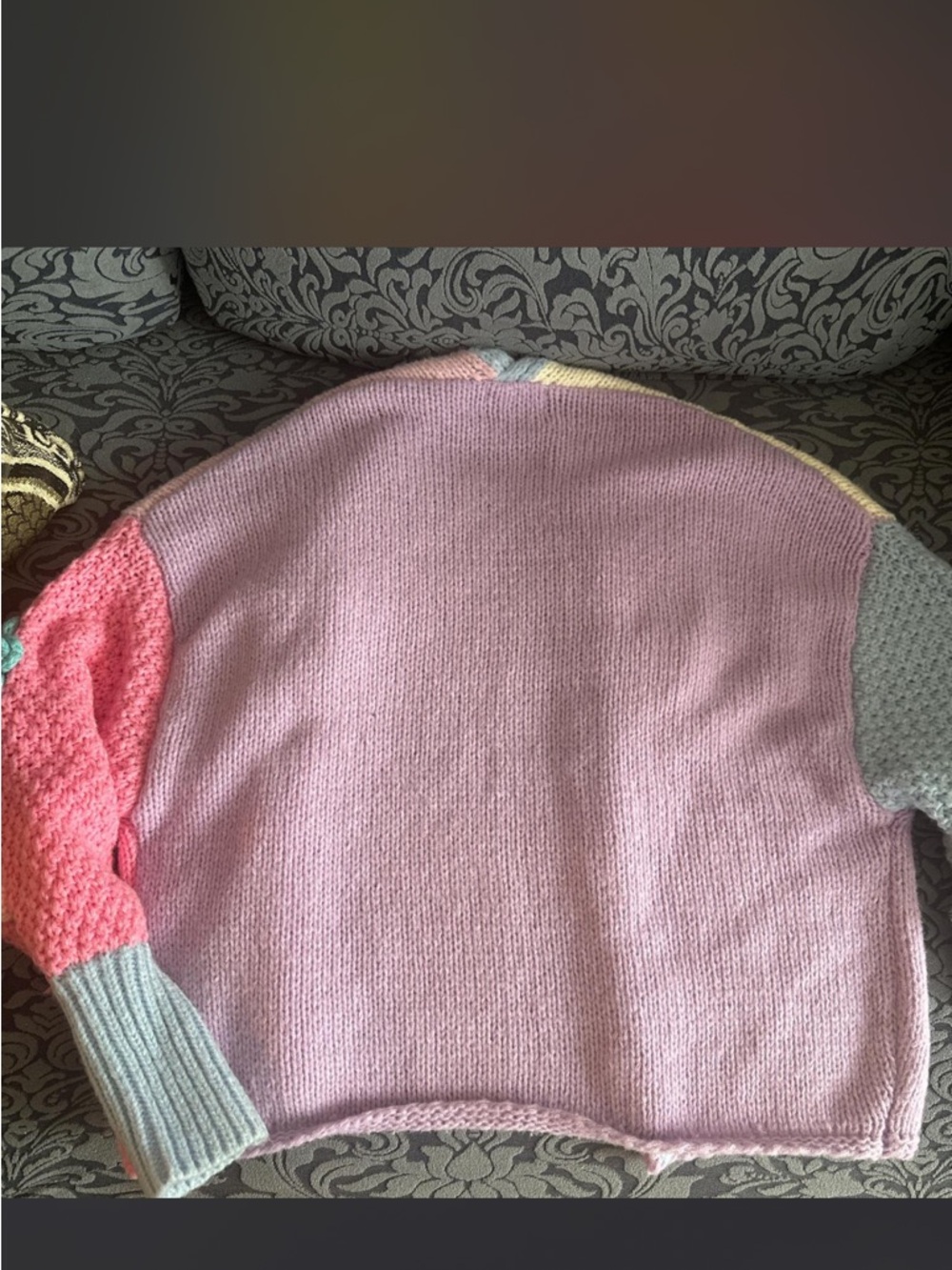 Colorblock Floral Appliqué Open Cardigan Sweater - Pastel Pink/Blue - Picture 4 of 4